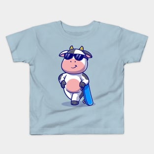 Cool Cow With Skateboard Cartoon Kids T-Shirt